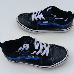 VANS Filmore Youth Black and Blue Leather Sneakers - 5